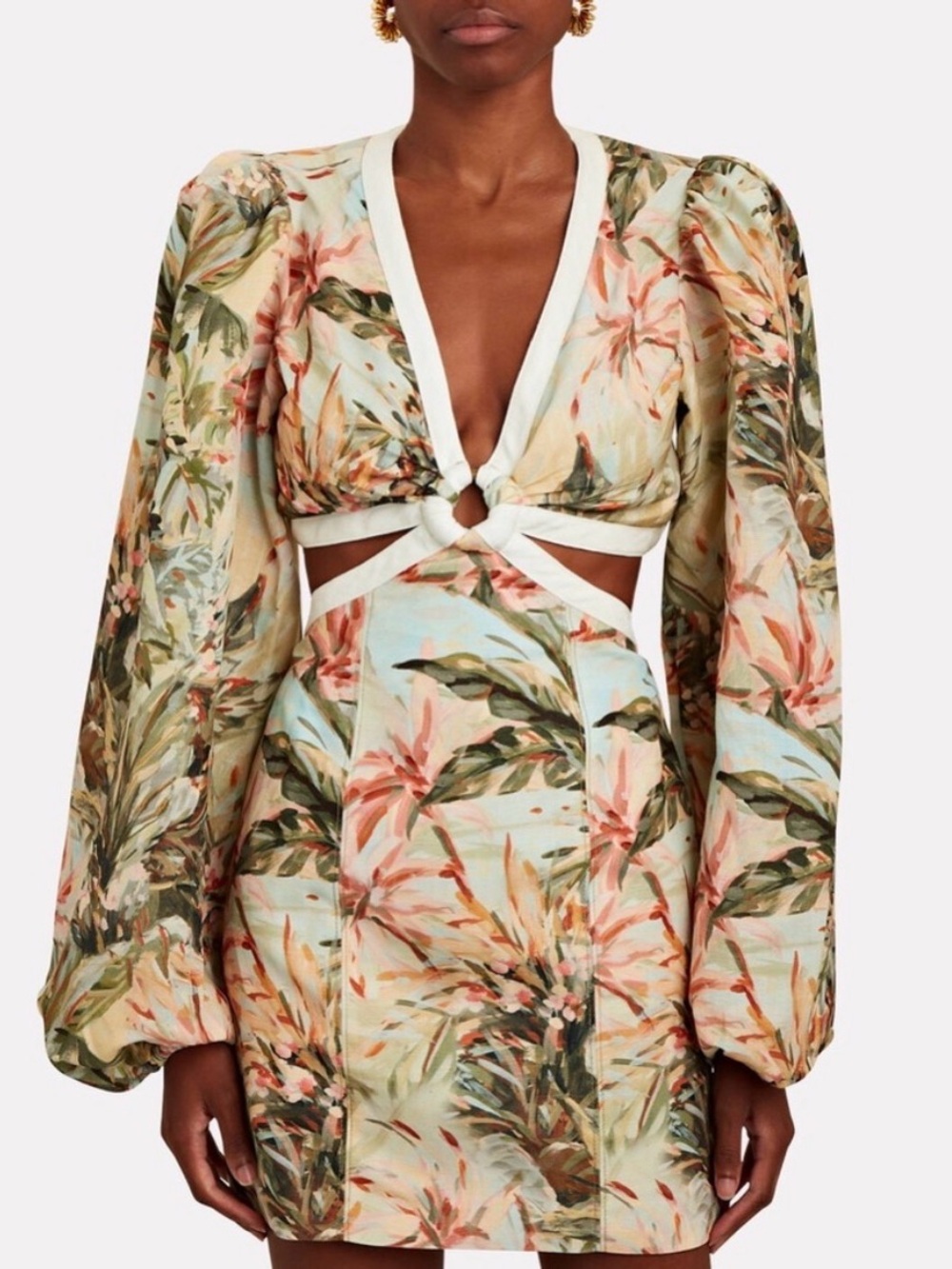 NWOT Significant OtherTropical Cutout Mini Dress with Balloon Sleeves
